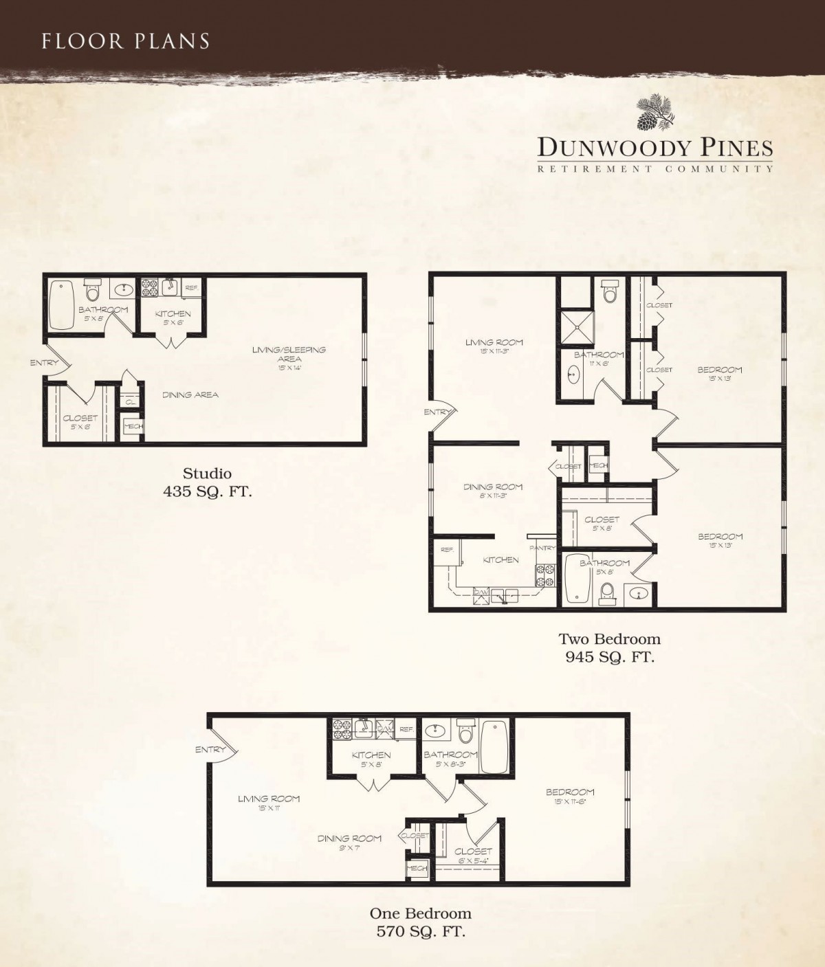 Floor plans of different apartment layouts at Harmony Park