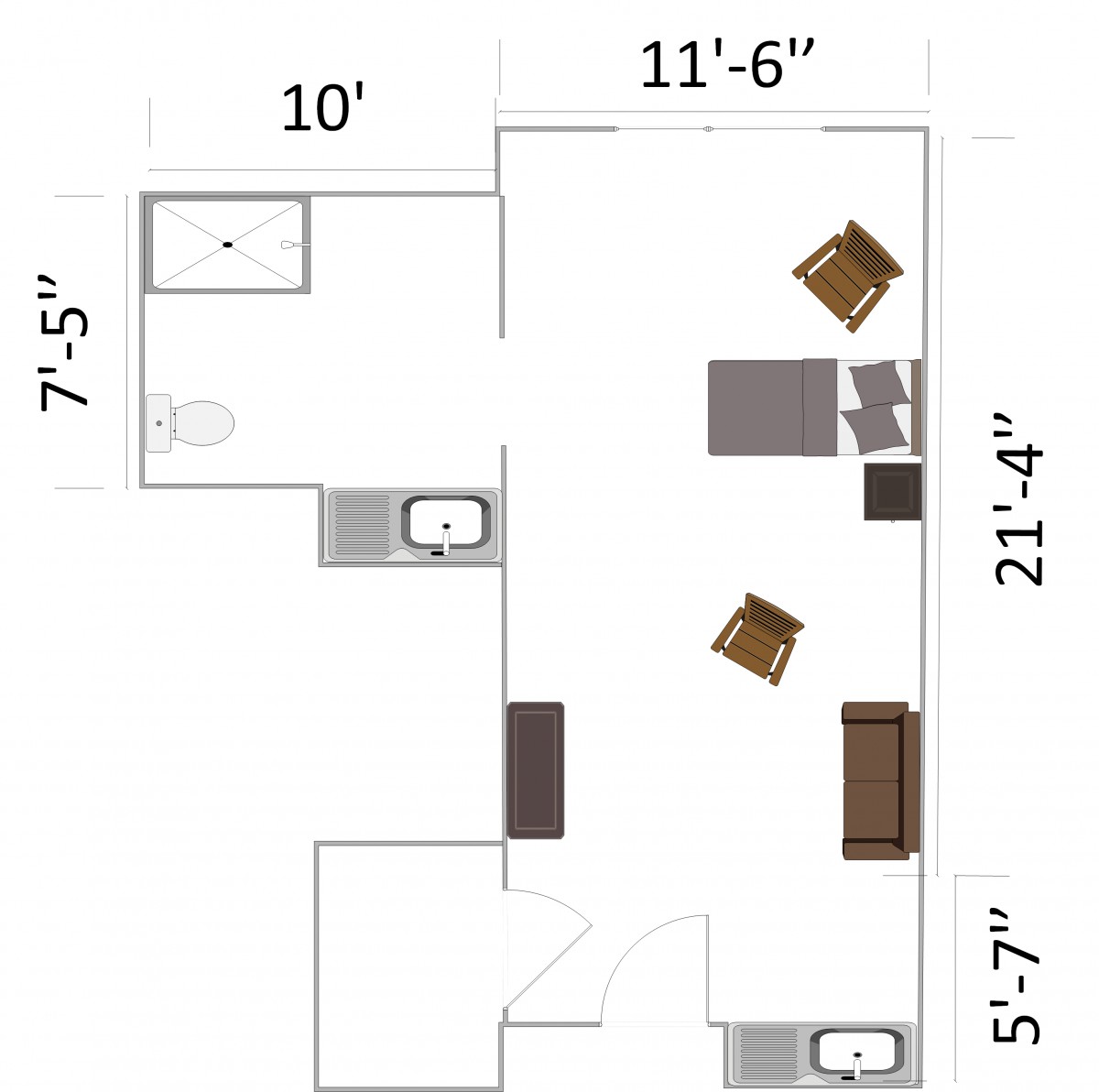 A floor plan showing room dimensions and furniture arrangement for a living space.