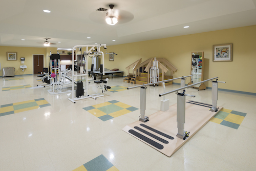 A well-equipped gym space designed for fitness and rehabilitation.