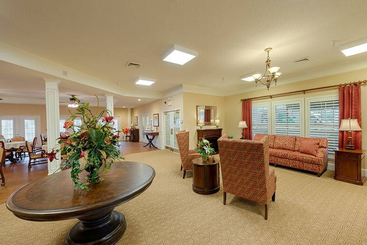 Spacious living room with comfortable seating and elegant decor.