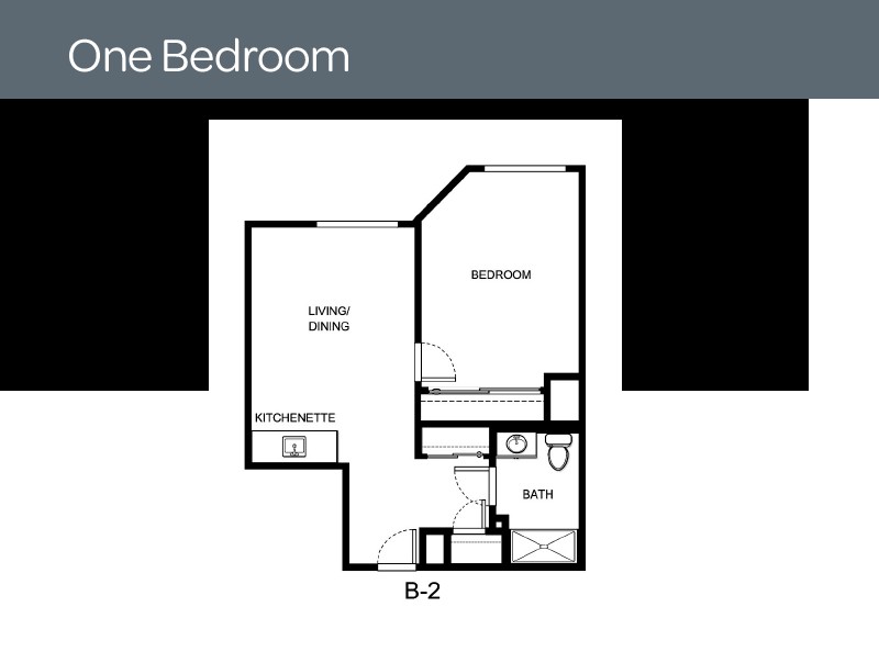 A floor plan of a one-bedroom apartment, labeled 'B-2'.