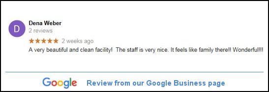 Screenshot of a positive Google Business review highlighting cleanliness and friendly staff.