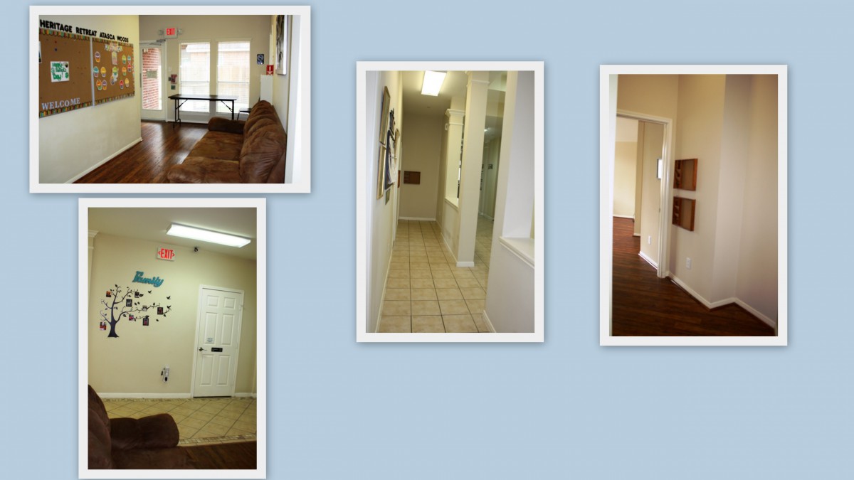 Collage of a residential interior featuring a living room, hallway, and entrance.