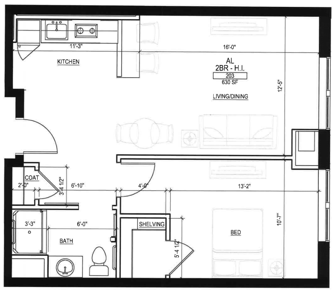 A black and white architectural floor plan showing the layout of a residential space, including rooms and measurements.