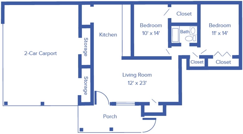 A floor plan showing the layout of a house including rooms like the kitchen, bedroom, living room, and porch.