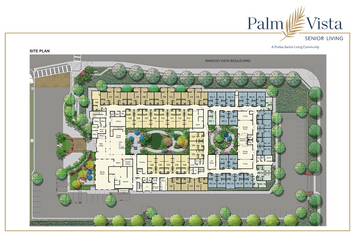 A detailed floor plan of a residential building, showcasing various rooms and garden areas.