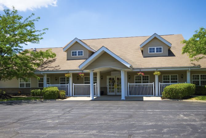 A suburban residential building with a welcoming entrance and well-maintained exterior.