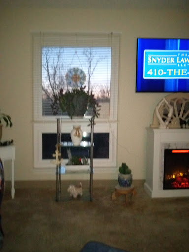 A cozy living room setup featuring a window with plants, a shelf, and a television displaying information.