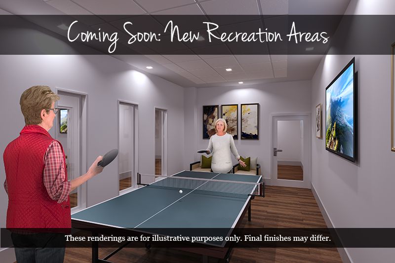 An upcoming recreation area featuring a ping pong table.