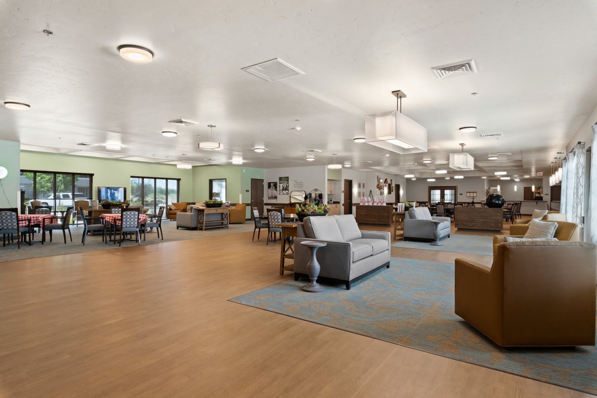 A spacious and modern lobby with comfortable seating and bright lighting.