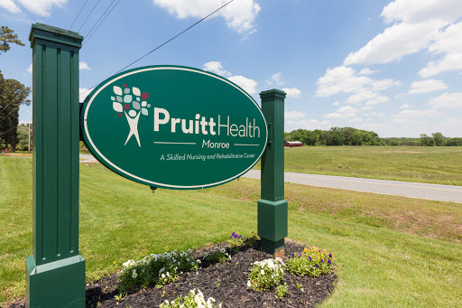 Entrance sign for PruittHealth, a healthcare facility specializing in nursing services.