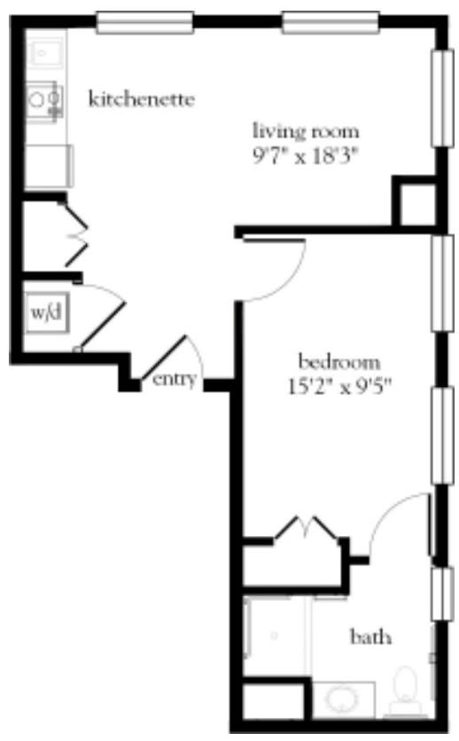 A floor plan layout of an apartment showing room dimensions and arrangement.