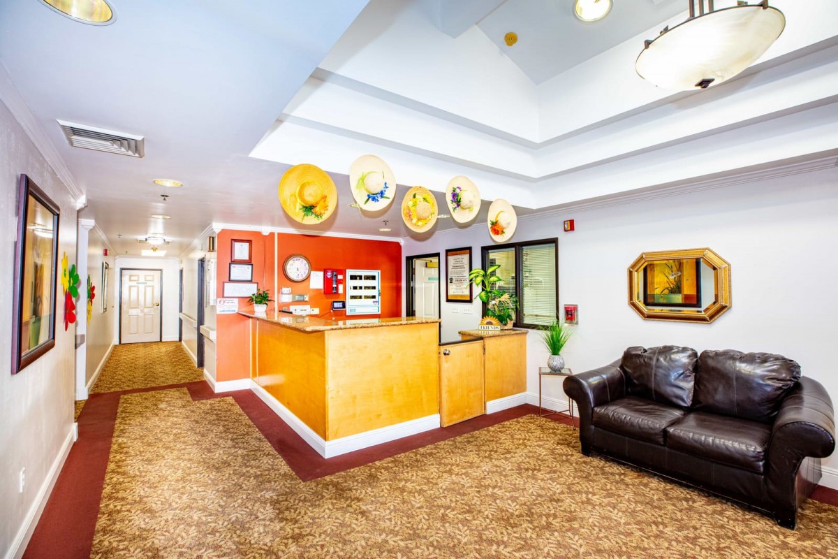 A welcoming office reception area with bright decor and comfortable seating.