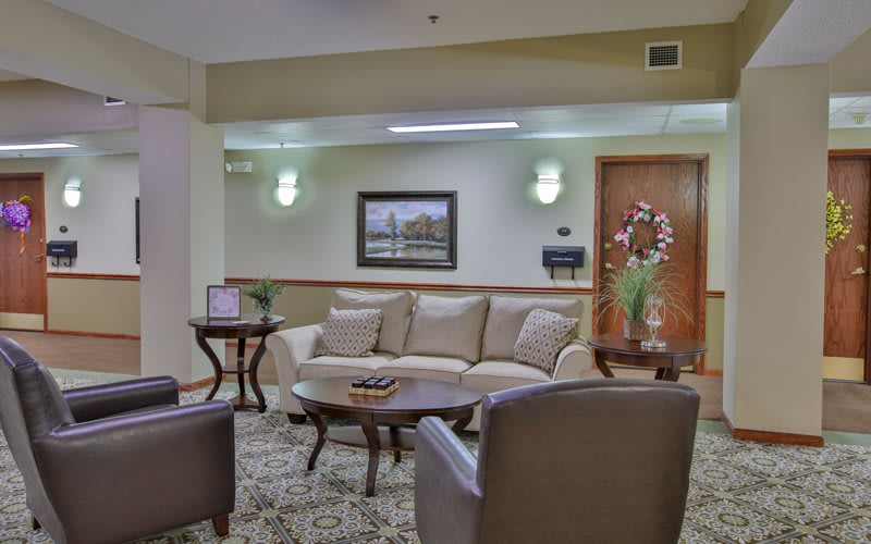 A welcoming lobby area with comfortable seating and elegant decor.