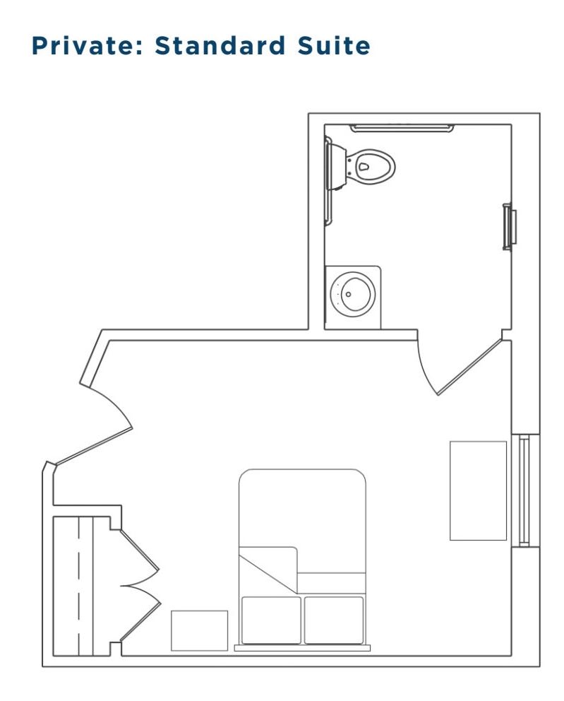 A detailed floor plan of a small apartment featuring a bathroom and living area.