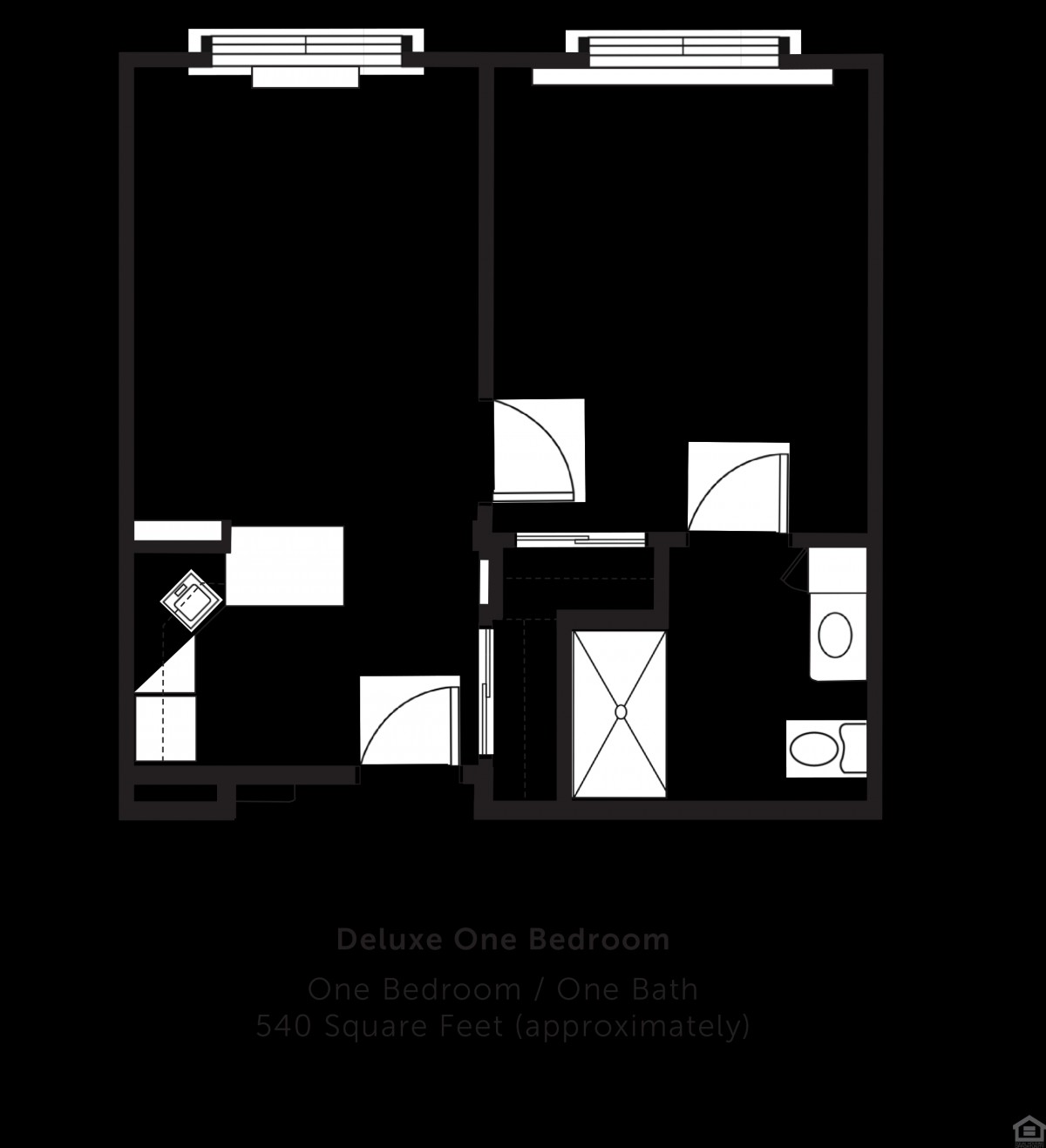 Floor plan of a small apartment showing the layout of rooms and facilities.