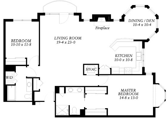 A detailed floor plan showing the layout of a residential space, including the living room, dining room, kitchen, and master bedroom.