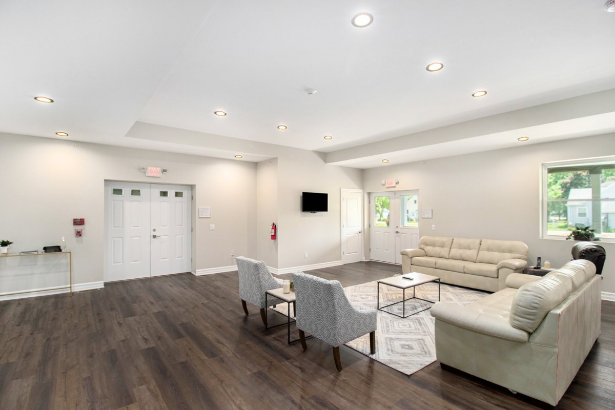 A modern lobby with comfortable seating and sleek design.