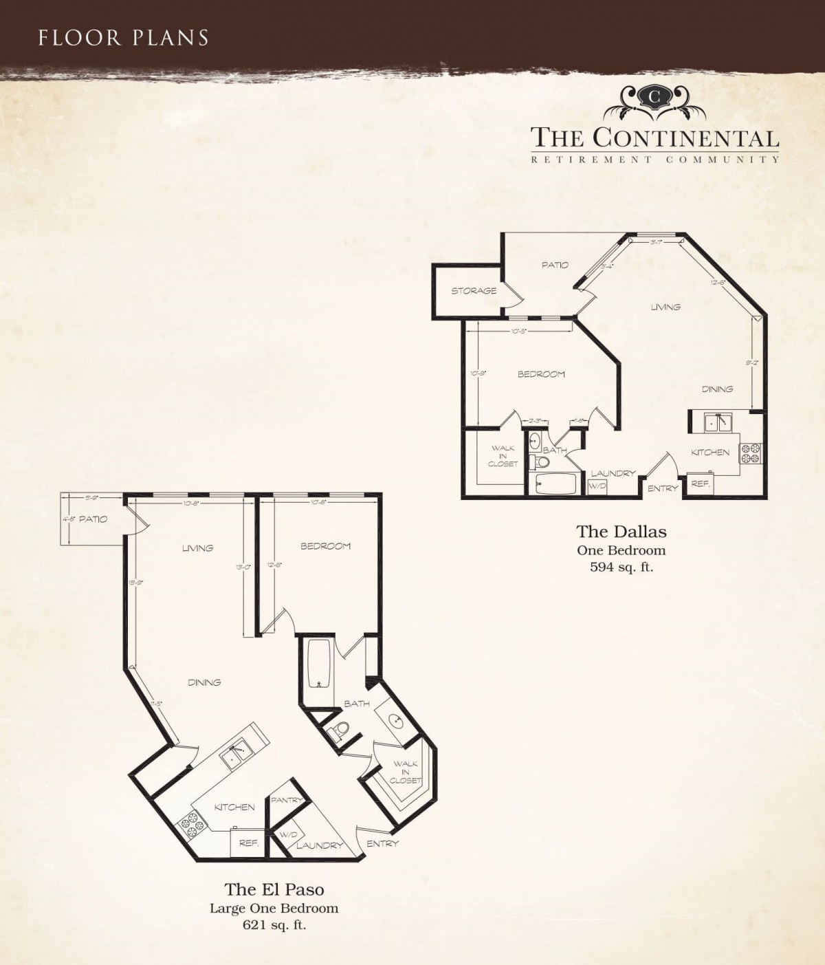 Floor plans for 'The Continental' featuring two layouts: The Baker and The Bower.