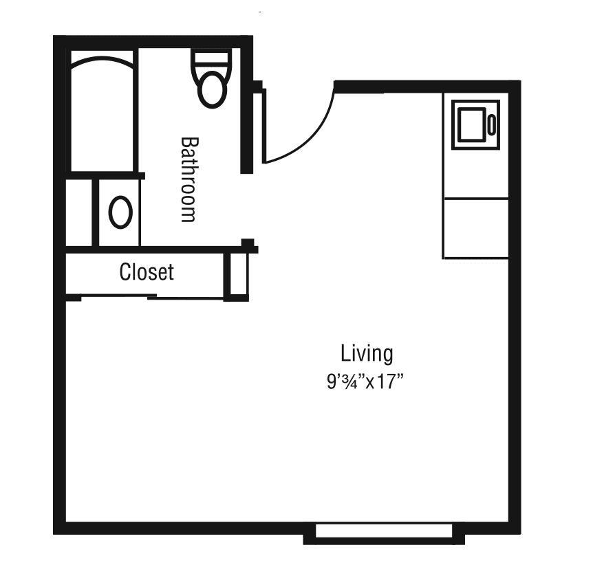A simple floor plan layout for a small apartment.