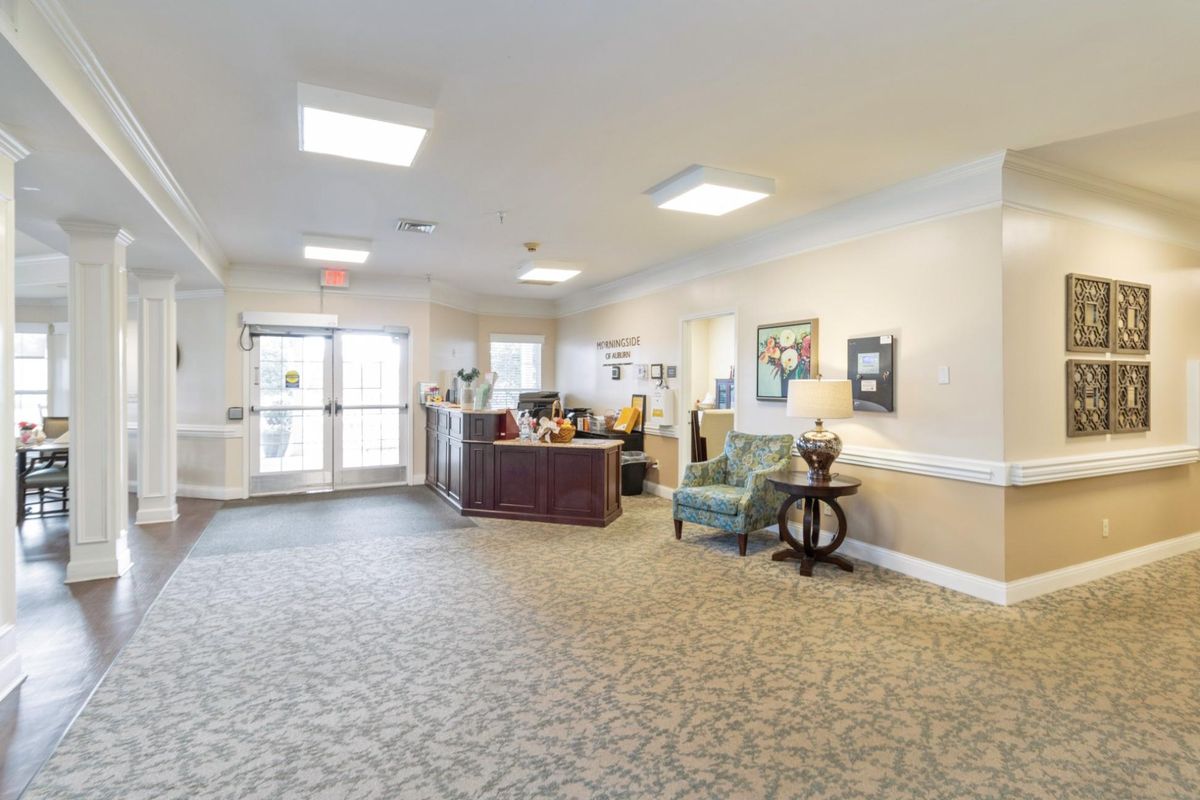 A welcoming reception area with comfortable seating and tasteful decor.