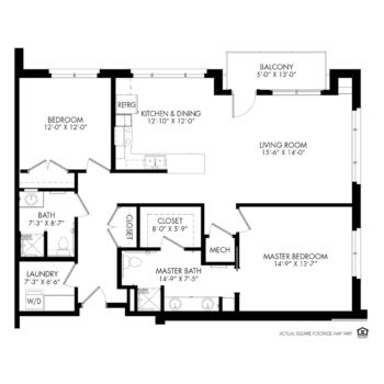 A floor plan showing the layout of an apartment with labeled rooms and dimensions.
