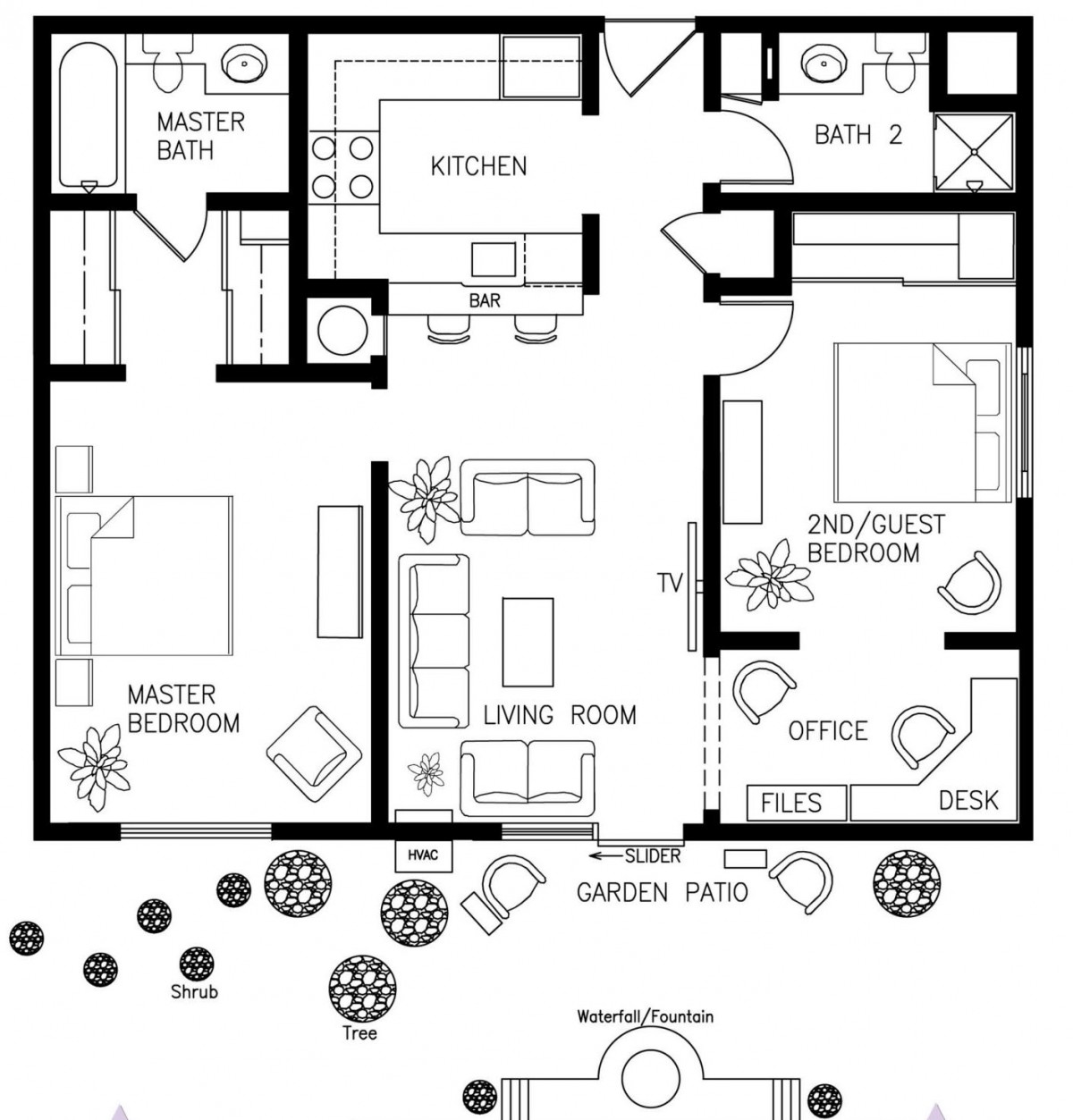 A detailed floor plan of a residential home, illustrating the layout of rooms and living spaces.