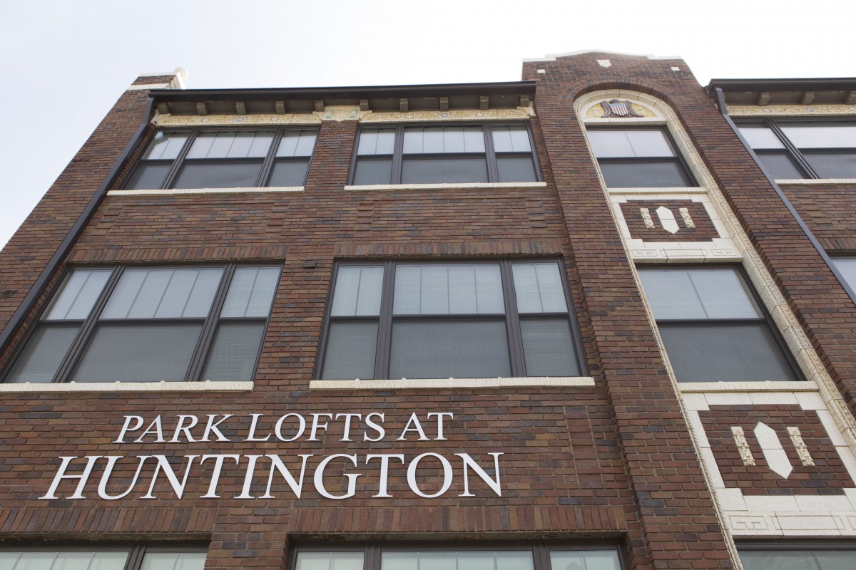 Park Lofts at Huntington building exterior with brick facade.