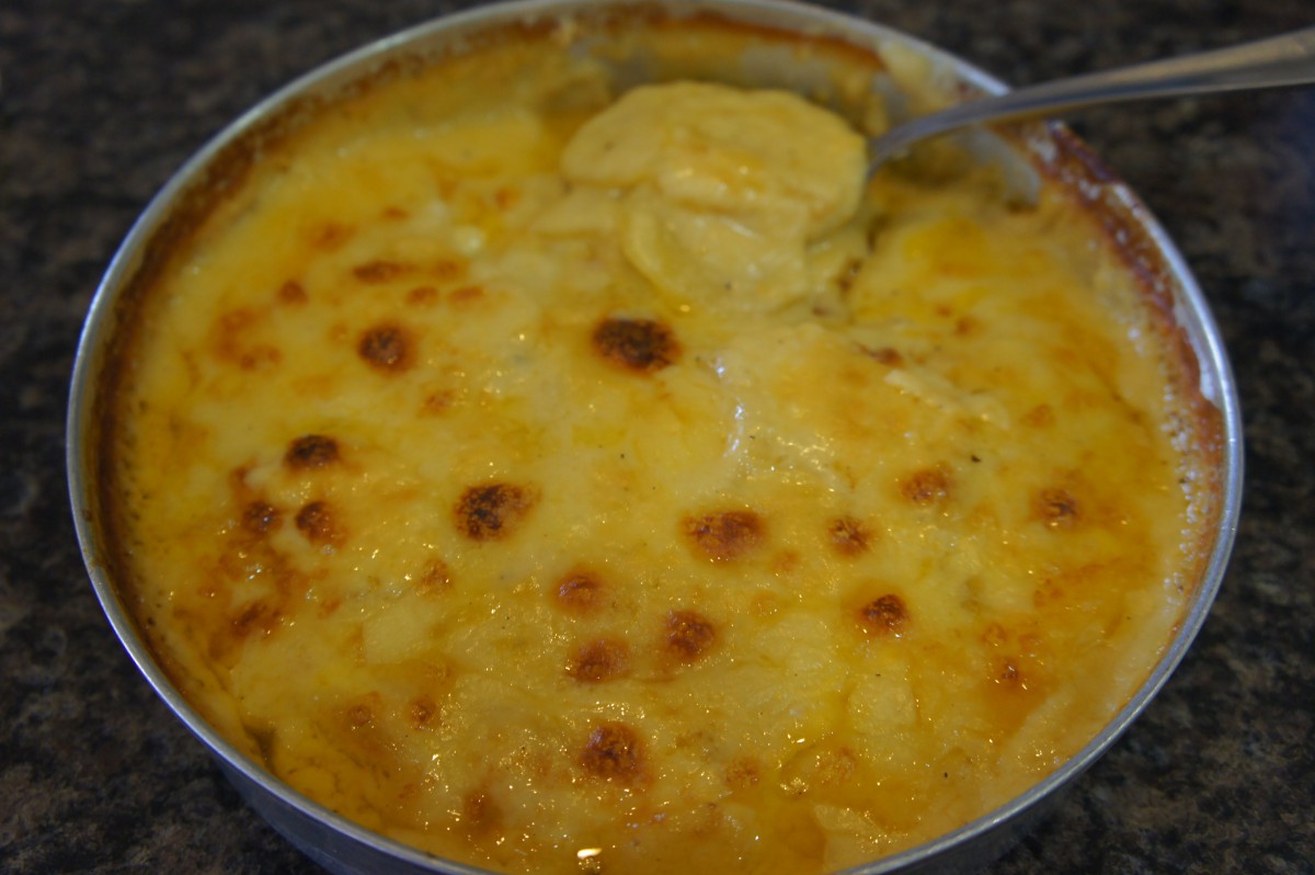 A baked cheese casserole with a golden crust.