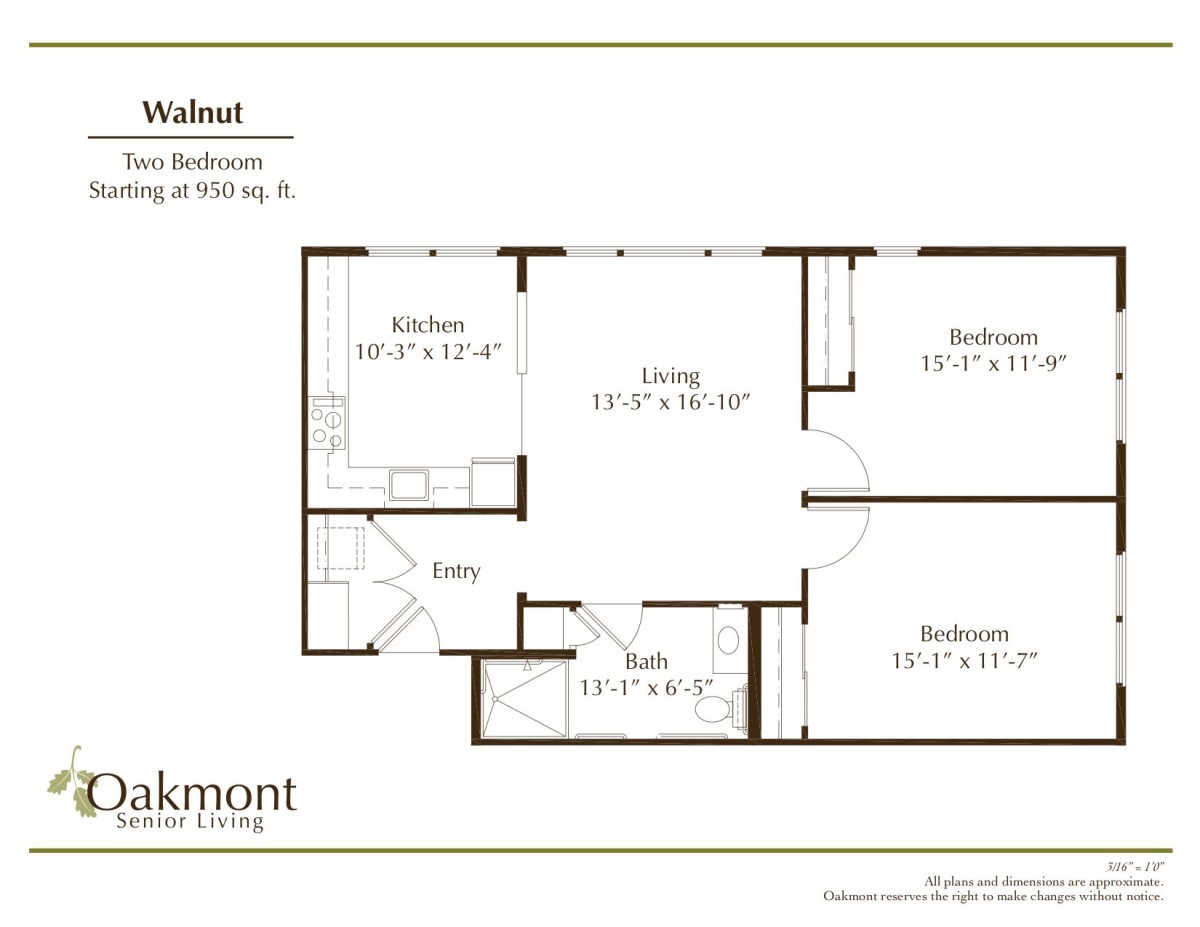A floor plan of a two-bedroom apartment.
