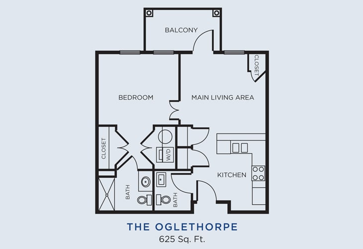 The Oglethorpe apartment floor plan with one bedroom and a total area of 625 sq. ft.
