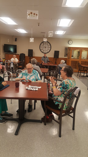 Seniors enjoying time together in a communal activity center.