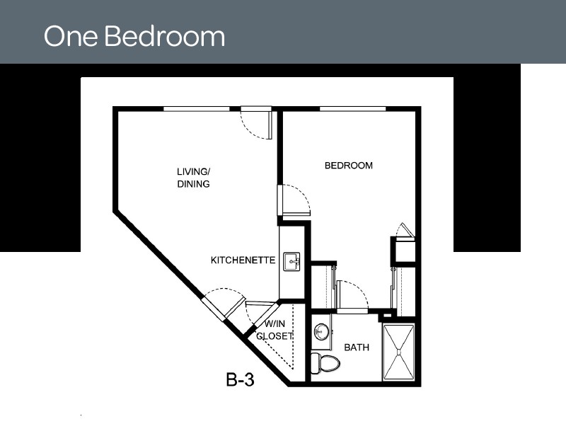 A floor plan for a one-bedroom apartment labeled as 'B-3'.