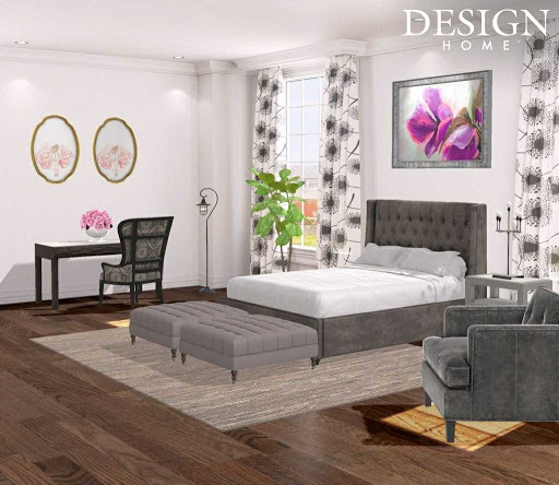 A contemporary bedroom featuring elegant furnishings and a touch of nature.