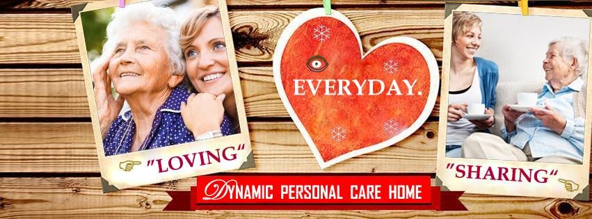Advertisement for a dynamic personal care home featuring a smiling woman and heart imagery.