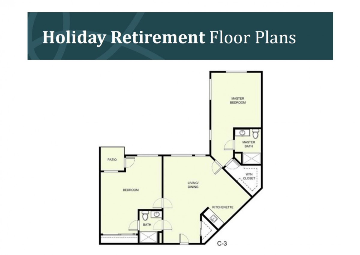 Floor plan of a retirement apartment layout.