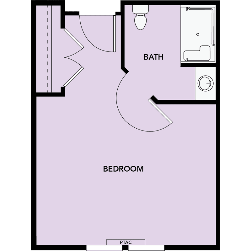 A floor plan layout featuring a bedroom and an attached bathroom.