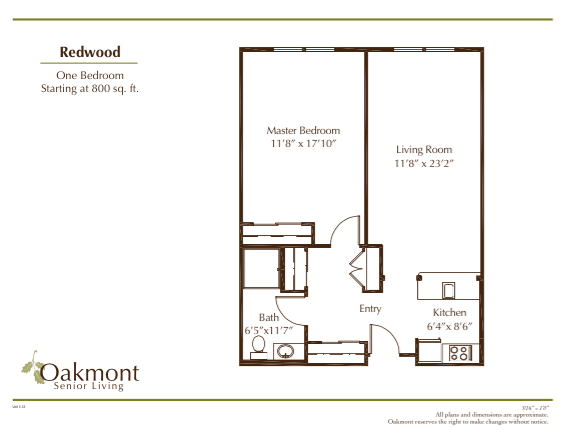 The floor plan of a one-bedroom apartment featuring a living room, kitchen, bathroom, and entryway.