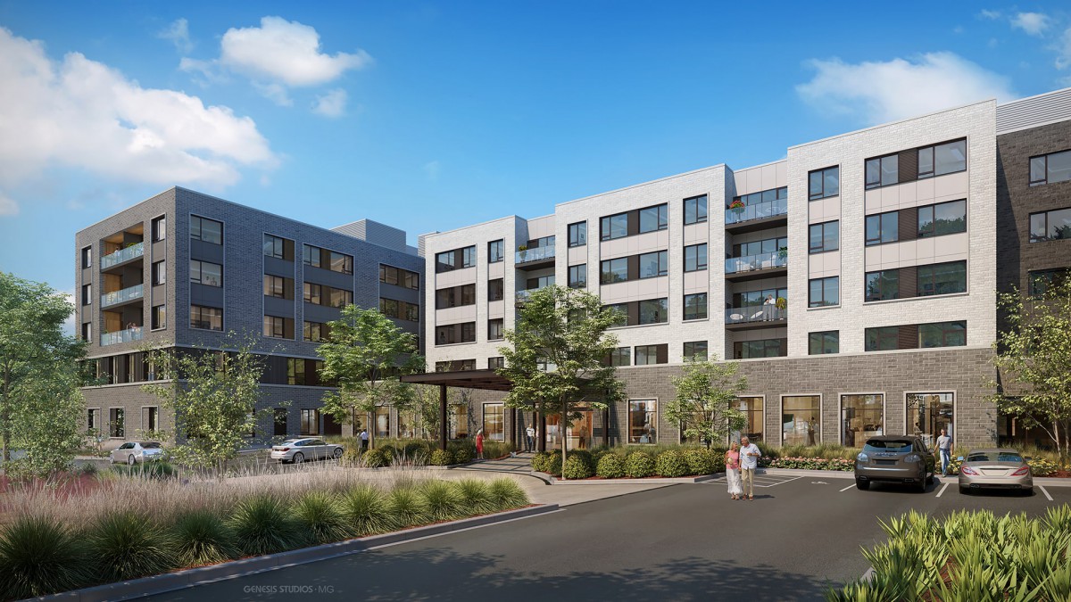 Modern residential apartment building with a contemporary design.