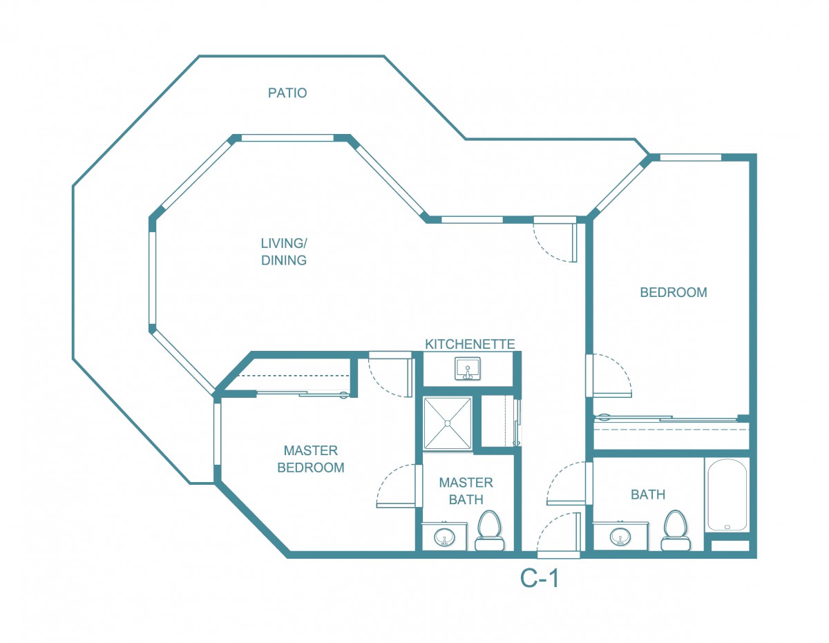 A detailed floor plan of an apartment showing various rooms and areas.