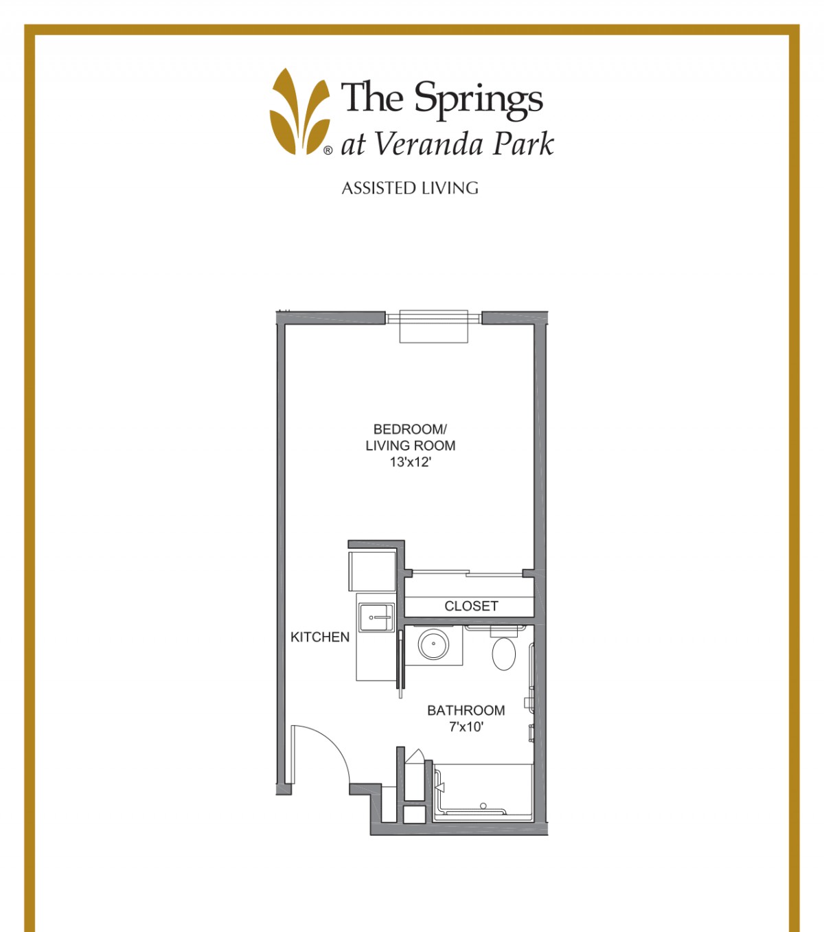 Studio apartment floor plan from The Springs at Veranda Park.