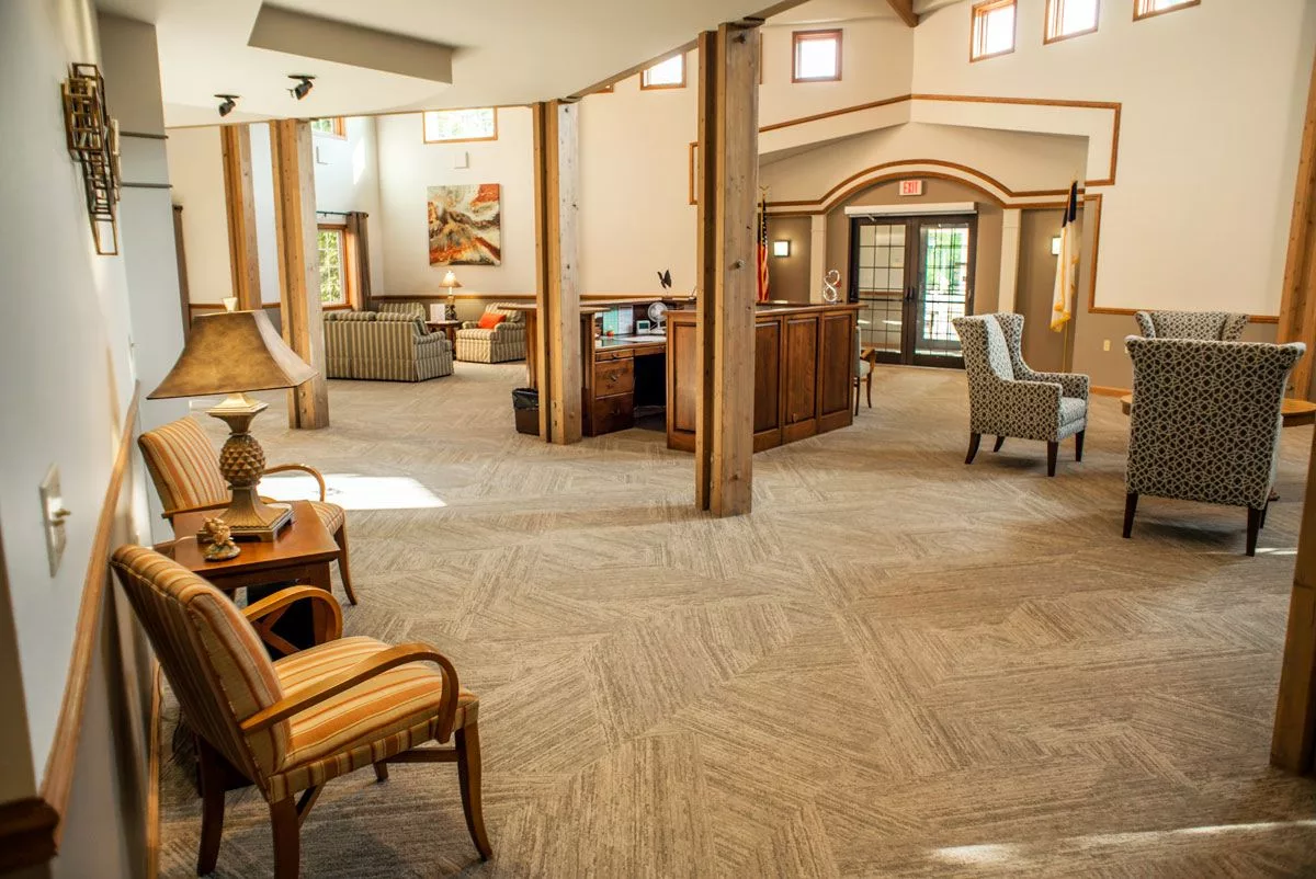 Spacious and elegantly furnished lobby area with comfortable seating.