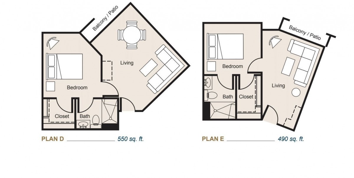 Floor plans showing different apartment layouts.