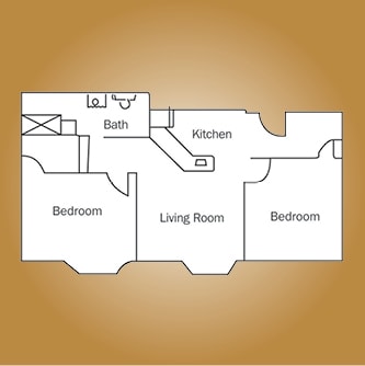A simple floor plan depicting the layout of an apartment with labeled rooms.