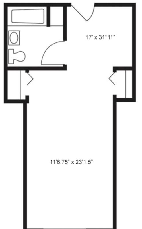 A simple floor plan showing a room layout with precise dimensions.