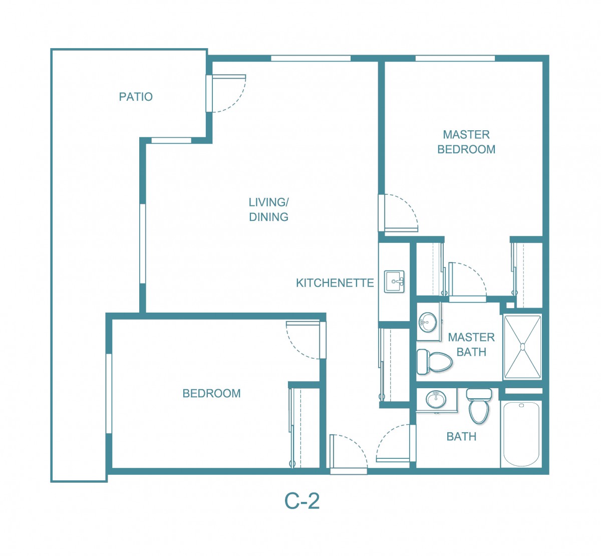Blueprint of a two-bedroom apartment layout.
