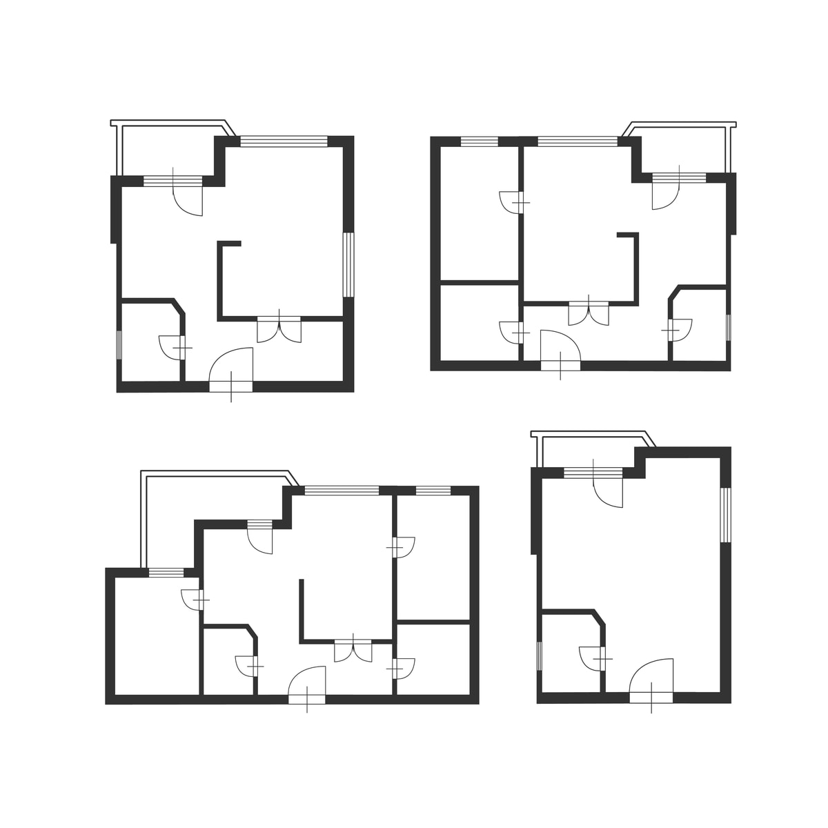 Set of four architectural floor plans for a building.