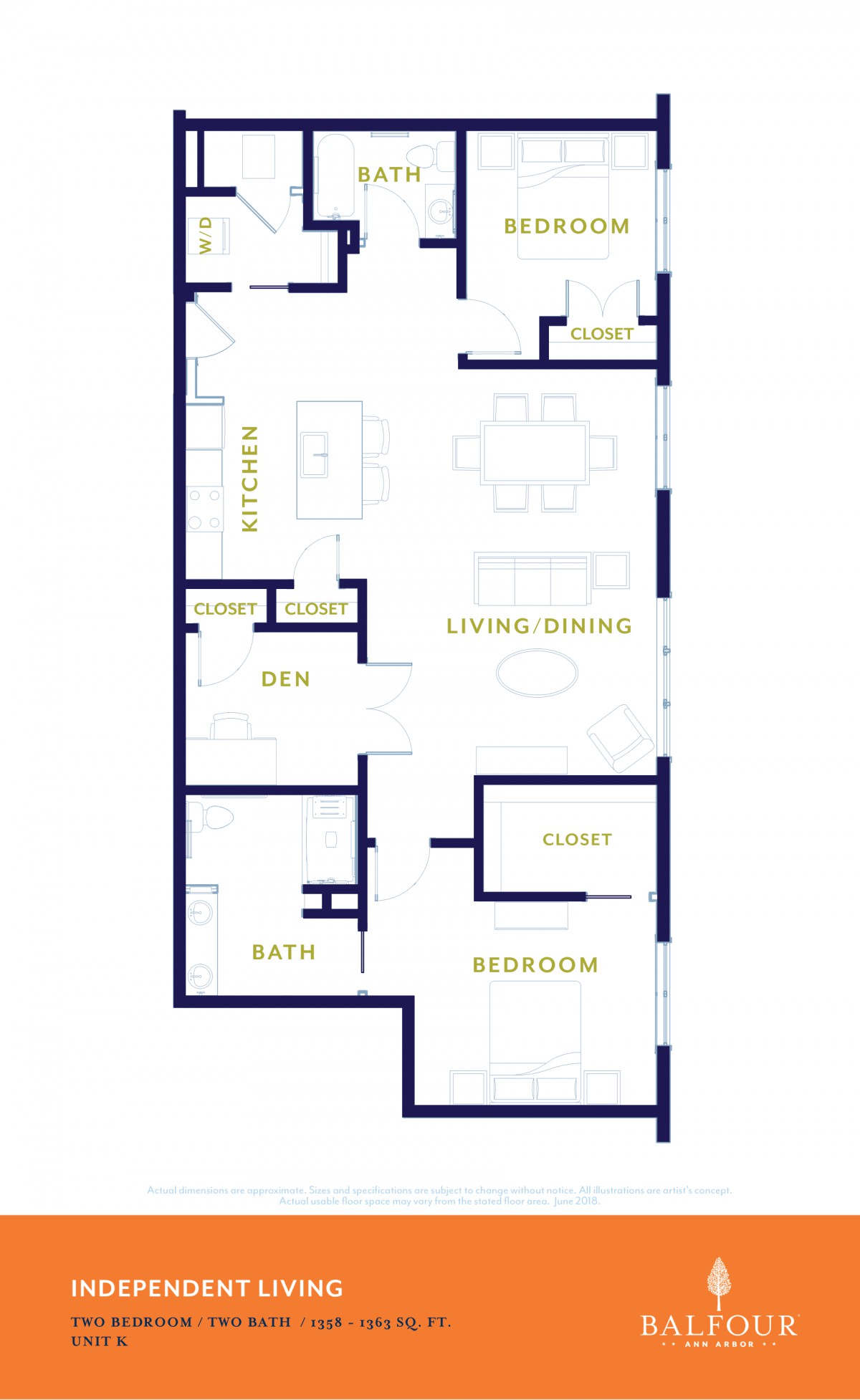 A simple floor plan layout of an apartment.