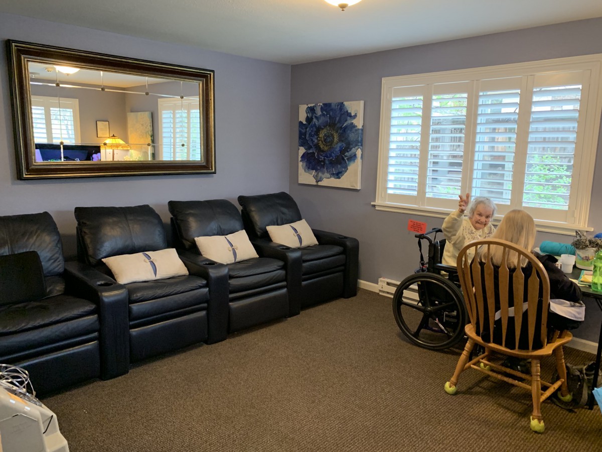 Interior view showing open space, railing, or wall art.