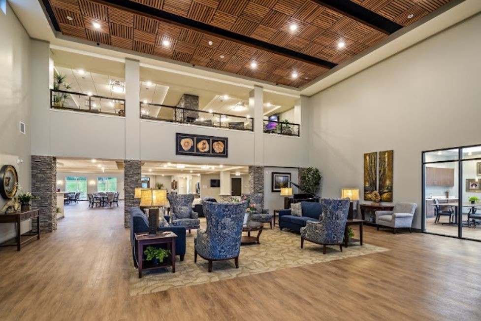 Spacious and modern lobby with comfortable seating and elegant decor.